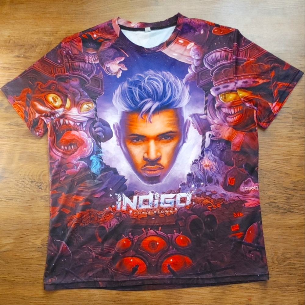 Chris Brown Indigo All Over Print Shirt  Hip Hop R&B Rap Concert Tour Tee XL 🔥